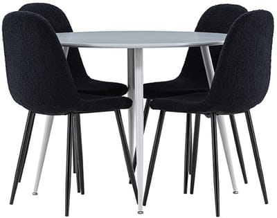 Plaza eethoek tafel Ø100cm en 4 teddy stoelen grijs.