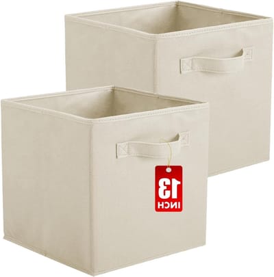 Vouwbare Opbergdozen voor Kasten en Planken, Organiseer Speelgoed en Huishoudelijke Spullen, 13 x 13 x 13 inch, 2 Stuks (Beige)