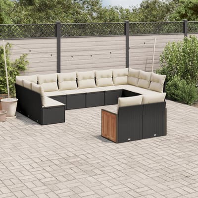 vidaXL - 12-delige - Loungeset - met - kussens - poly - rattan - zwart