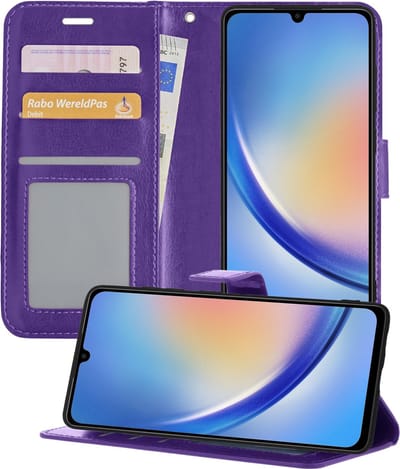 Hoesje - Geschikt voor Samsung Galaxy A34 - Luxe Bookcase - Walletcase Hoes - Portemonnee - Cover - Telefoonhoes - Paars