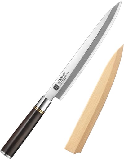 XinZuo sashimimes 24 cm (SE Series) - sashimi- en sushimes - enkelzijdig geslepen (rechtshandig) - inclusief magnetische houten schede