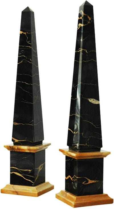 Marmeren Obelisk - Decoratieve Pilaar - Woondecoratie - Zwart Portoro Marmer - 25 cm Hoog - Zwart Geel