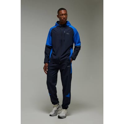 Man Active Colour Block Stretch Woven Regular Fit Tracksuit | Navy | Size XS