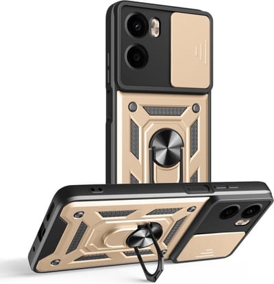 Coverup Hoesje - Geschikt voor Motorola Moto G05 / E15 Hoesje - Coverup Armor Ring Kickstand Back Cover met Camera Shield - Goud