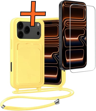 Hoesje Geschikt voor iPhone 17 Pro / 18 Pro Hoesje Met Telefoonketting Pasjeshouder Case Met Screenprotector Koord - Hoesje Geschikt voor iPhone 17 Pro / 18 Pro Hoes Met Kaarthouder - Geel