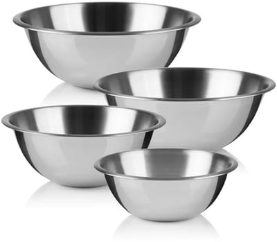 Roestvrijstalen meng-/serveerschaal set 4-delig – 16-24 cm, 0,95-3,2 l, hittebestendig, stapelbaar, vaatwasserbestendig