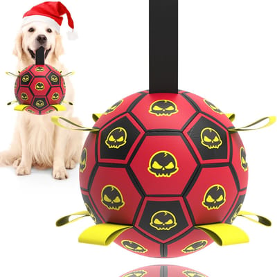 Ryoudavell - Luxe Voetbal voor Honden met Slijtvaste Handvatten - Onverwoestbare Hondenbal 4-Laags - Duurzaam Hondenspeelgoed - Interactieve Schedel Voetbal - Waterdicht Speelgoed voor Grote & Kleine Honden - Kauwbestendig - Indoor & Outdoor