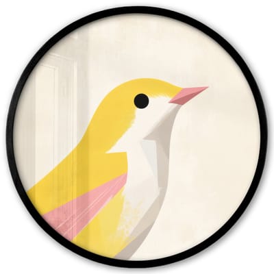 Poster in lijst Rond - Fotolijst 40x40 cm - Posters - Vogel - Minimalistisch - Geel - Ronde posterlijst zwart - Decoratie - Wanddecoratie woonkamer - Muurdecoratie slaapkamer