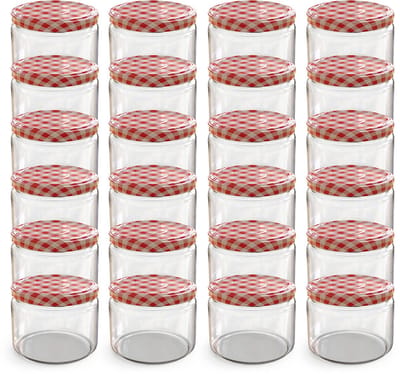 Oputec 24x 282ml inmaakpotten / voorraadpotten TO Ø 82 mm – glazen jampotten – metalen schroefdeksel rood-wit geruit – conservenpotten