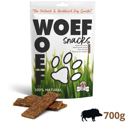 Woef Woef Snacks Hondensnacks Wildzwijn Strips 0.70 KG - Verwensnacks - Gedroogd vlees - Wildzwijn - vanaf 3 maanden - Geen toevoegingen