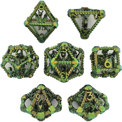 Collection de Dés DND Métal Creux Ptérodactyle TRPG DD Jeux de Société Donjons et Dragons TRPG D20 Dés Polyédriques Numériques Accessoire d'Enseignement