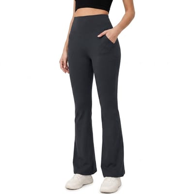 Donkerblauwe fitnessbroek dames maat S hoge taille flare legging sportbroek met zakken stretch yoga broek bootcut trainingsbroek