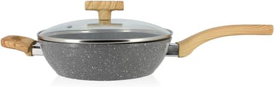 Minerale Stoofpan 24 cm met Glazen Deksel en Houten Handvat - Geschikt voor Inductie
