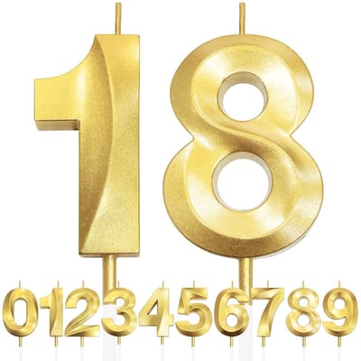 Verjaardagskaars Cijfer - Taart Decoratie - Feestelijke Viering - 3D Glitter Design - 16.5 cm Hoog - Goud