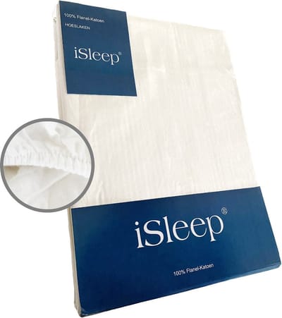 iSleep Flanel Hoeslaken - 100% Flanel Katoen - Hoge Hoek - Rondom Elastiek - Eenpersoons - 90x200 cm - Licht Beige