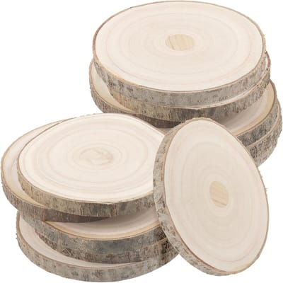 Natuurlijke Houten Plakjes 14-16 cm, Onbewerkte Cirkelvormige Houten Schijven voor Creatieve Projecten, DIY en Kerstdecoratie - 12 Stuks