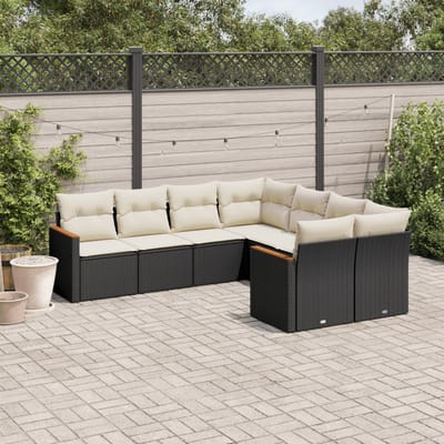 vidaXL - 8-delige - Loungeset - met - kussens - poly - rattan - zwart