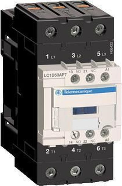 Schneider Electric Tesys D contactor lc1d50ap7 3p 50a ac-3 22kw@400v 1no+1nc aux contact 230v 50/60hz ac coil