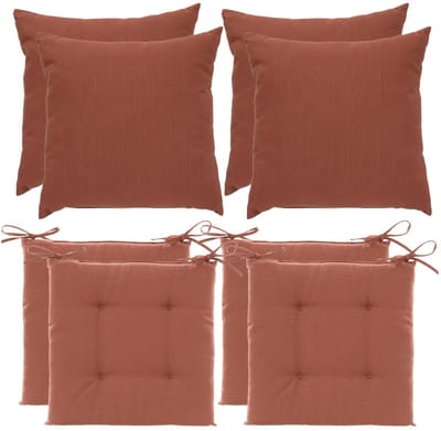 Hesperide 4x stoelkussen + 4x sierkussen - terracotta - polyester - uv/waterbestendig