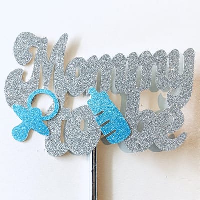 Taartdecoratie versiering| Taarttopper| Cake topper |Baby| Mommy To Be| Zilver glitter| Blauw 14 cm| karton
