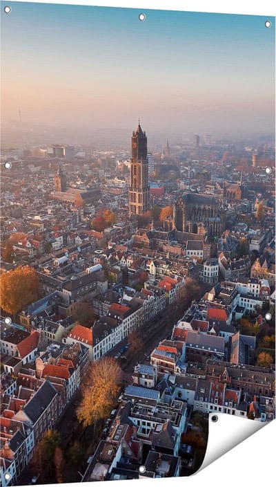 Gards Tuinposter Utrecht vanuit de Lucht - 80x120 cm - Tuindoek - Tuindecoratie - Wanddecoratie buiten - Tuinschilderij
