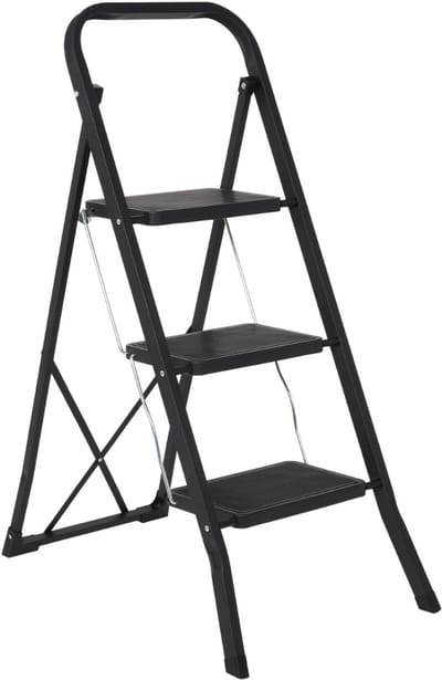 DnA® Huishoudtrap - Keukentrap - Huishoudtrap 3 Treden - Zwart - 108cm x 48cm x 65cm