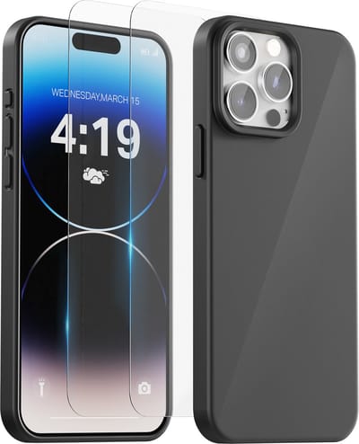 Hoesje Geschikt voor iPhone 14 Pro - 2x Screenprotector tempered glass - Anti Shock silicone case - Zwart