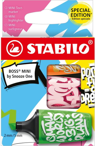 STABILO BOSS MINI Snooze One markeerstift, etui van 3 stuks: oranje, groen en roze