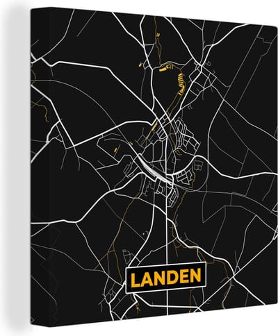 Canvas Schilderij Kaart - Plattegrond - Landen - Goud - Stadskaart - 20x20 cm - Wanddecoratie