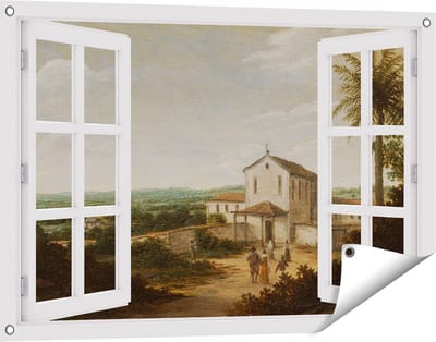 Gards Tuinposter Doorkijk Kerkelijk Gebouw in Brazilië - Frans Jansz. Post - 90x60 cm - Tuindoek - Tuindecoratie - Wanddecoratie buiten - Tuinschilderij