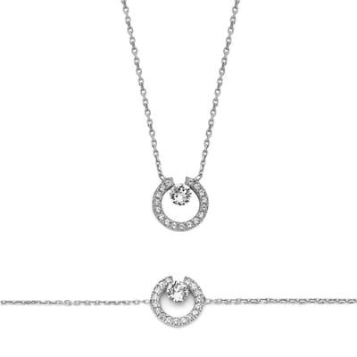 New Bling 9NB-SET027 Zilveren Armband en Ketting - Set - Zirkonia - 39+5cm - 16+3cm - Zilverkleurig