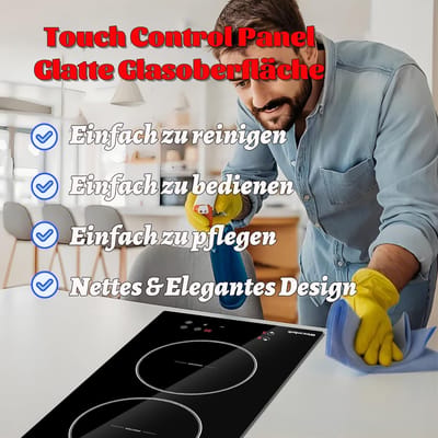 Inductiekookplaat 2 pits - Inbouw kookplaat - Snel koken - 9 vermogensniveaus - 28 cm breed - Zwart