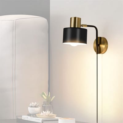 CLVP® Wandlamp Binnen met Snoer - Wandlamp met Stekker voor Binnen - met Dimbare Schakelaar - Industrieel en Vintage - Slaapkamer Bedlampje