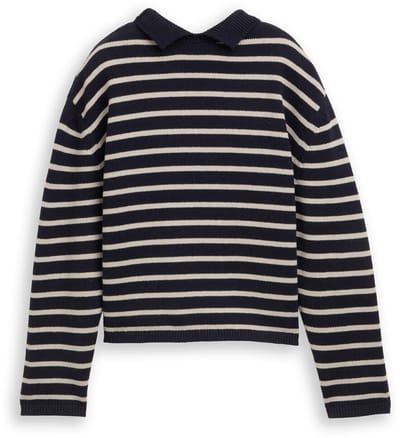 Tom Tailor Denim - Relaxed fit gebreide trui met streepjesmotief - Maat XXL - navy cloud grey stripe
