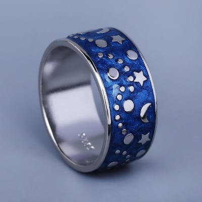 Creatief Olieverf Effect Emaille Ring Sterrenhemel Maan Ontwerp Sieraden Koppelring Verjaardagsfeest No. 6 gray