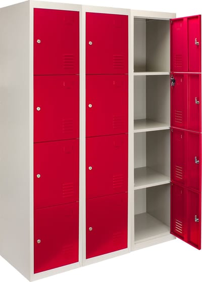 3x lockerkast metaal vierdeurs - rood - h180xb38xd45 cm - flatpack