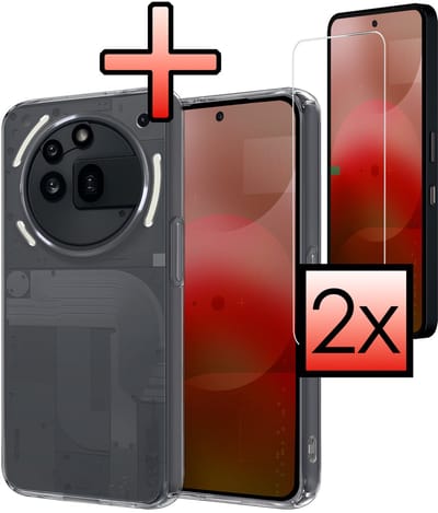 Hoesje - Met Screenprotector - 2 Stuks - Geschikt voor Nothing Phone (3a) Pro - Sterk & Shockproof - Siliconen Case - Back Cover - Telefoon Hoes - Shock Proof - Transparant