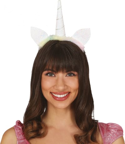 Fiestas Verkleed haarband Unicorn/eenhoorn - wit gekleurd - meisjes/dames - Fantasy thema