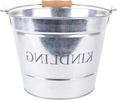 Metalen Kindling Emmer - Vuur starter emmer - Haardhout Opslag - Met Houten Handvat - Diameter 23cm - Gegalvaniseerd