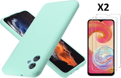 Hoesje Geschikt Voor Samsung Galaxy A04E Hoesje siliconen Mint Groen zacht siliconen hoesje TPU backcover - Met Screenprotector - 2 stuks