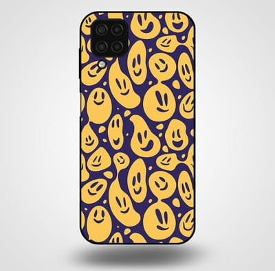 Smartphonica Telefoonhoesje voor Samsung Galaxy A12 met smiley opdruk - TPU backcover case emoji design - Paars Geel geschikt voor Samsung Galaxy A12