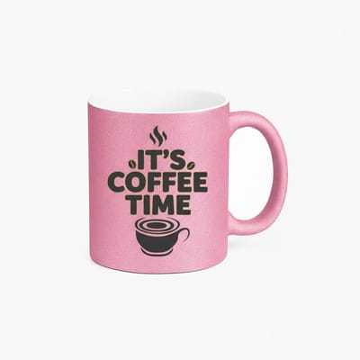 Roze Glitter Mok met "It's Coffee Time" Opdruk - Cadeau Koffieliefhebber