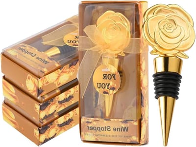 Wijnstoppers Gouden Roos - Feestelijke Bedankjes - Feestelijke Gelegenheden - Milieuvriendelijke Metaallegering - 30 Stuks - Goud