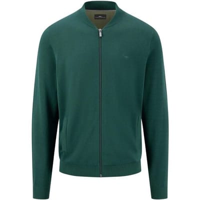 Fynch-Hatton Vest College Collar Cardigan Zip Fine Knit Dark Emerald / male