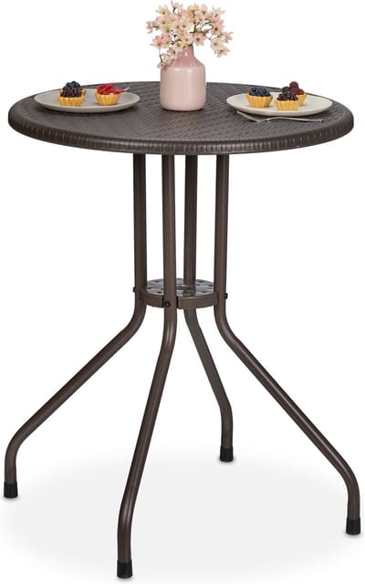 tuintafel - 73x60 cm - rotanlook - kunststof & metaal - 2 personen - balkontafel - bruin
