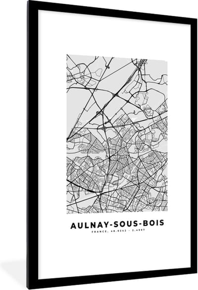 Fotolijst incl. Poster - Kaart - Stadskaart - Aulnay-sous-Bois - Plattegrond - Frankrijk - 80x120 cm - Posterlijst