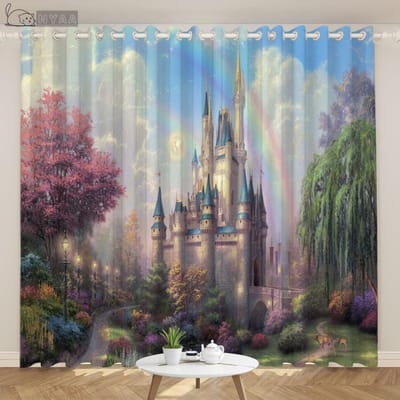 Rideaux de fenêtre Château de Princesse pour Chambre d'Enfants Filles Rideaux de Fenêtre Cuisine Rideaux de Fenêtre Bureau Rideaux de Fenêtre Salon 2x68W165H(CM)&Rod Pocket