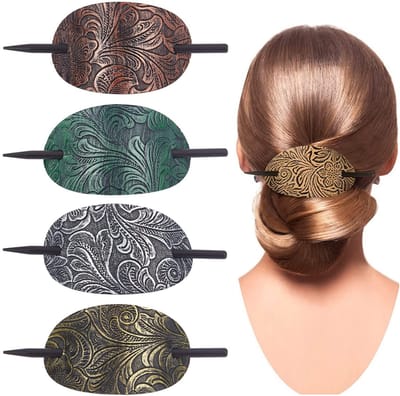 Dailygoody - Lederen haarspeldjes - Vintage haaraccessoires - Ovalen vorm - Paardenstaart houders - Kunstleer - Geschikt voor vrouwen en meisjes - 4 s...