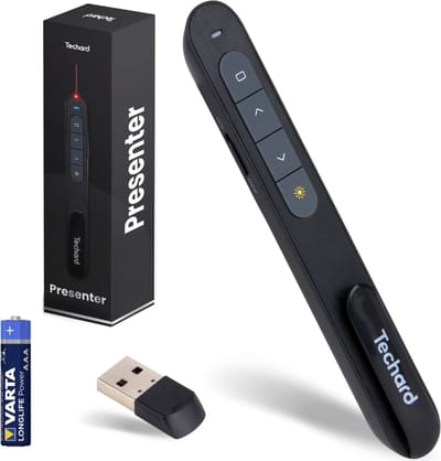 Techard Presenter Draadloos Presentatie Klikker Laser Pointer USB-ontvanger Plug en Play - Inclusief AAA-Batterij