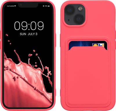 kwmobile telefoonhoesje geschikt voor Apple iPhone 13 - Hoesje met pasjeshouder - TPU case in neon roze